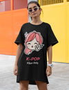 K-Pop Vibes Only Black T-shirt Dress with Pockets